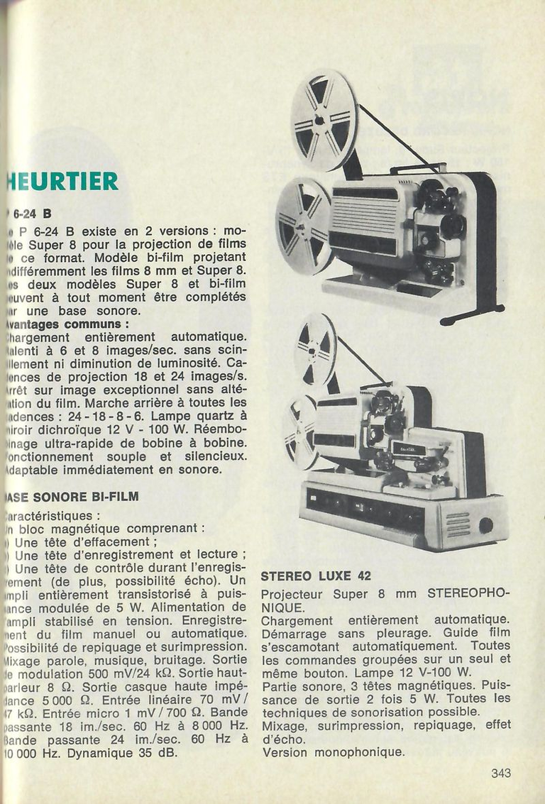 Heurtier projecteurs P 6-24 B, ST 42 - 1974 - Cinéphotoguide