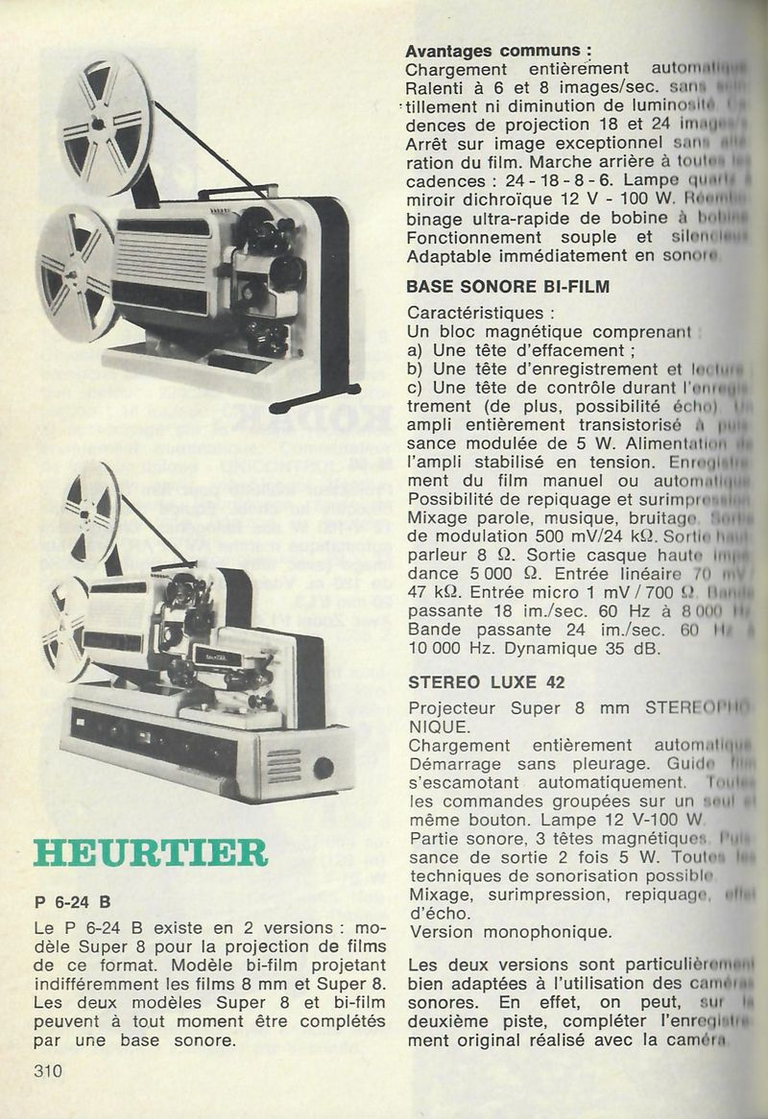 Heurtier projecteurs P 6-24 B, ST 42 - 1975 - Cinéphotoguide