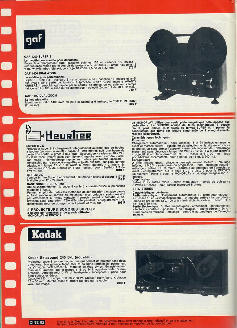 Heurtier projecteurs Super 8 240, Bi-Film 240, Monoplay, ST 42 - 1976-1977 - catalogue Phoci