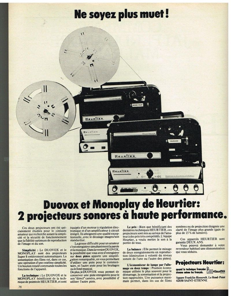 Heurtier projecteurs Duovox et Monoplay - 1976