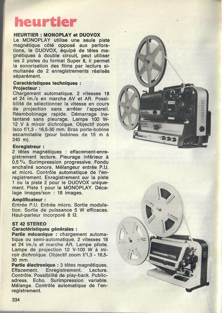 Heurtier projecteurs Monoplay, Duovox, ST 42 - 1977 - Cinéphotoguide