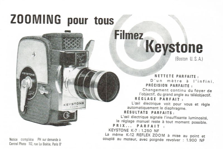 Caméra Keystone K-7, K12 - juillet 1961 - Photo Cinéma - Central Photo