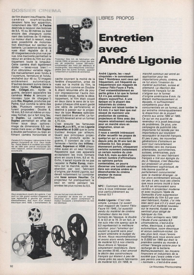 Article sur André Ligonie - décembre1978 - Nouveau Photo Cinéma page 1