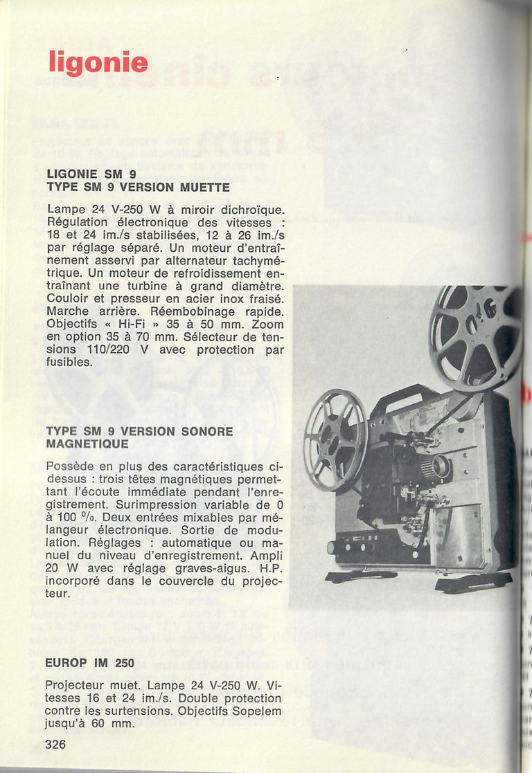 Projecteurs SM 9, Europ IM 250 - 1978 - Cinéphotoguide