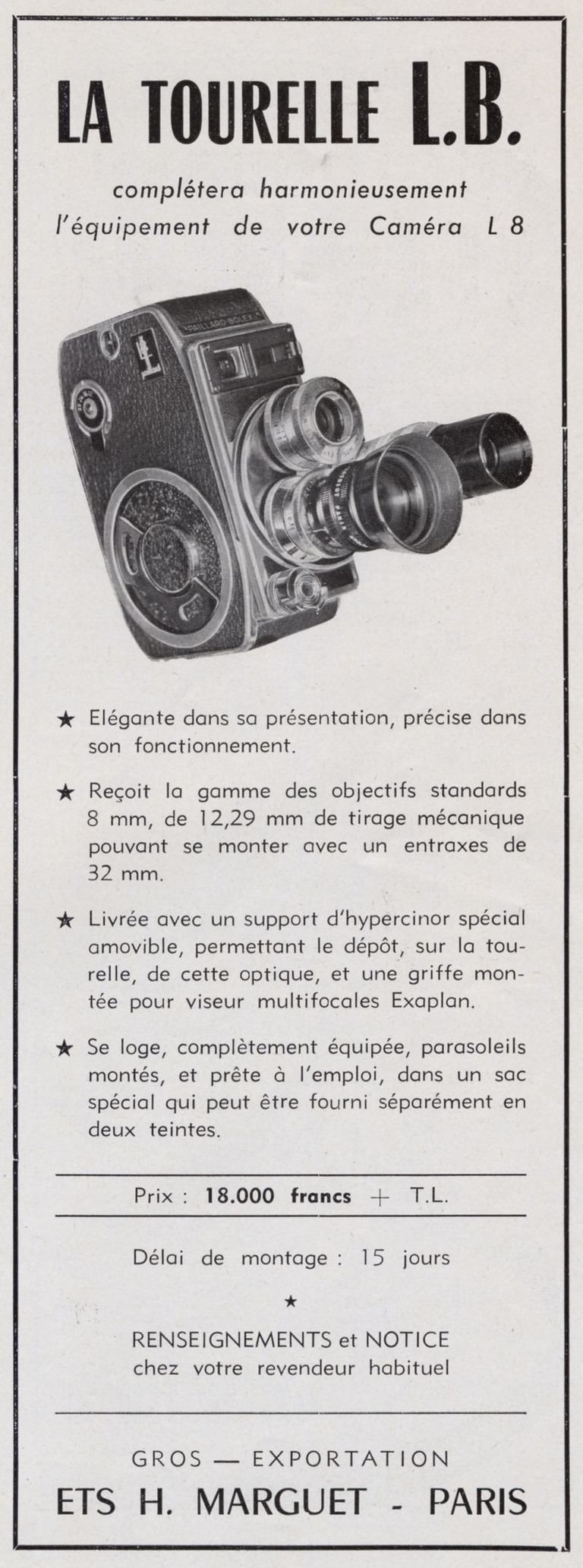 Marguet - tourelle L.B. pour caméra Paillard Bolex L 8 - 1953