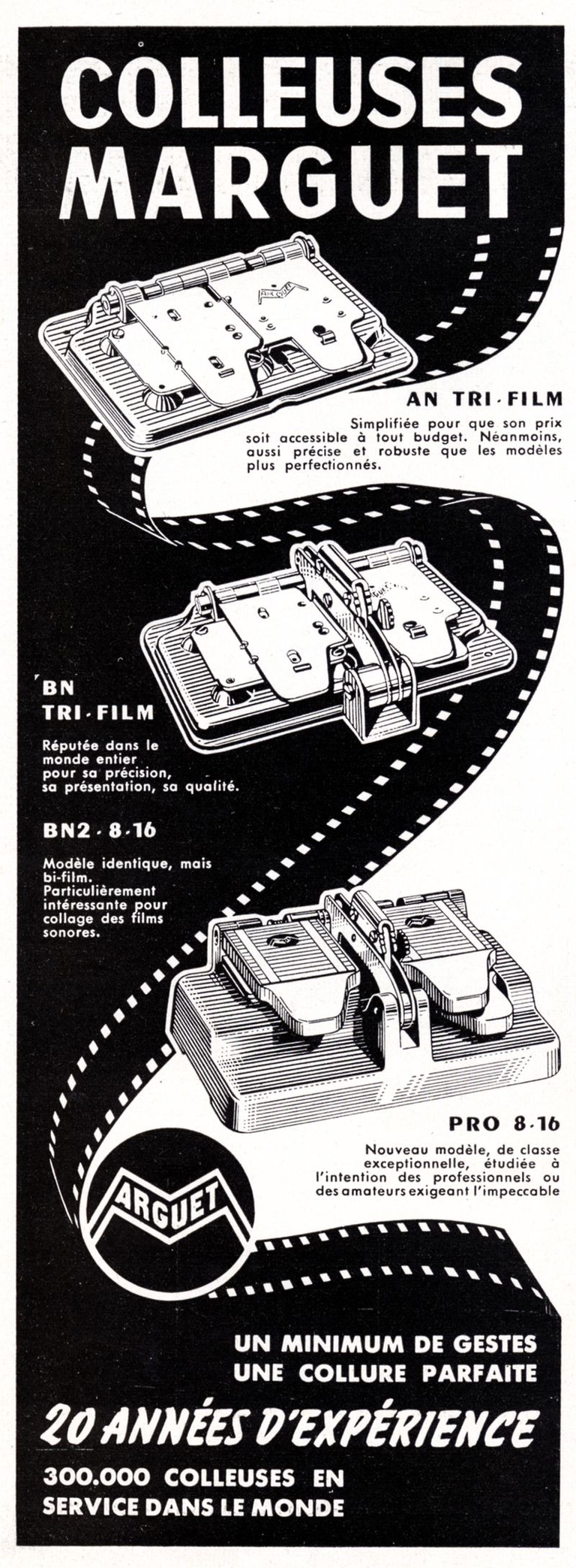 Marguet - colleuse AN tri-film, BN tri-film, BN 2 8-16, Pro 8-16 - 1958