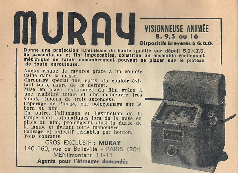 Muray - Visionneuse animée 8, 9,5 ou 16 mm - janvier 1952