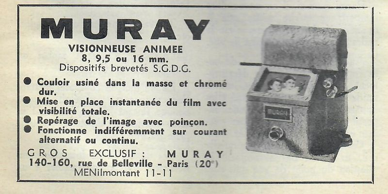 Muray - Visionneuse animée 8, 9,5 ou 16 mm - décembre 1952