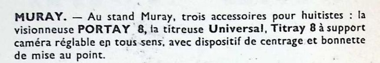 Muray - Visionneuse Portay 8, Titreuses Titray 8, Universal - novembre 1958 - Caméra huit n°7