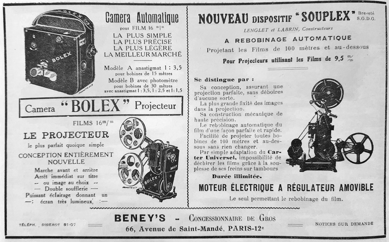 Caméra automatique Bolex 16 mm - Projecteur Bolex 16 mm - La revue française de photographie n°236 - 15 octobre 1929