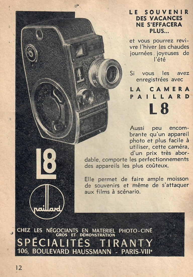 Caméra Paillard 8 mm L8 - juin 1951