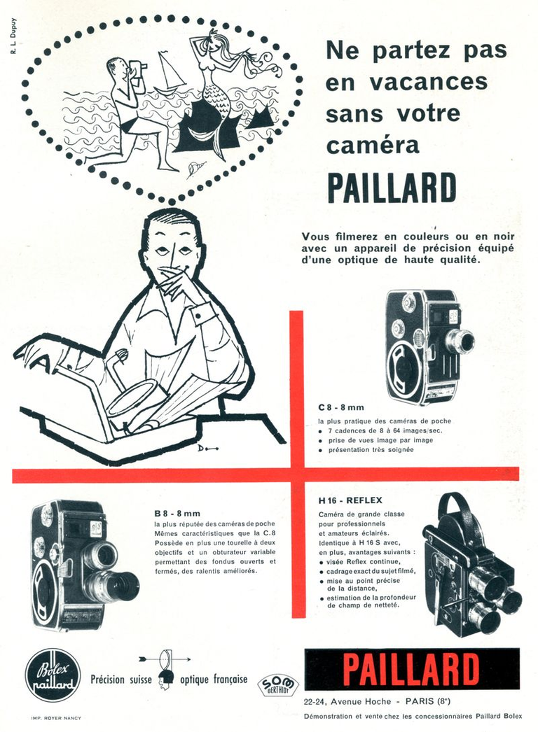Caméras Paillard-Bolex 8 mm B8, C8 et 16 mm H16 Reflex - 1958