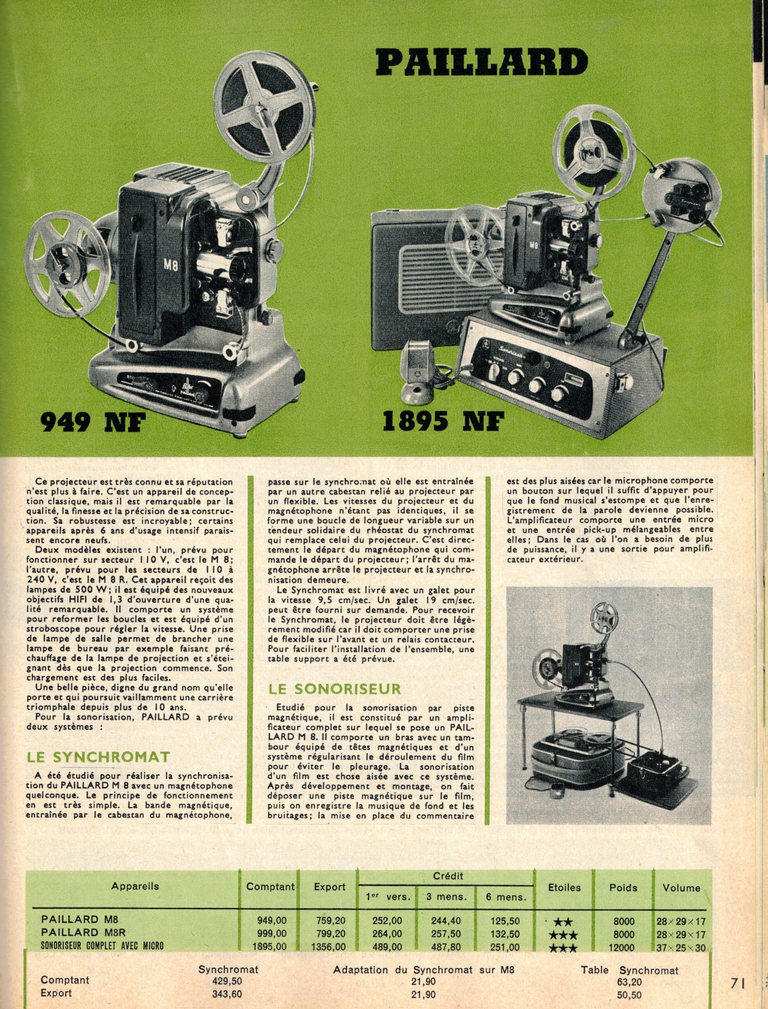 Paillard Bolex M8, M8R - Catalogue Grenier 1960