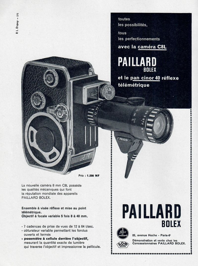 Caméra Paillard-Bolex 8 mm C8L - Pan-Cinor 40 SOM Berthiot - janvier 1961 - Photo-Cinéma