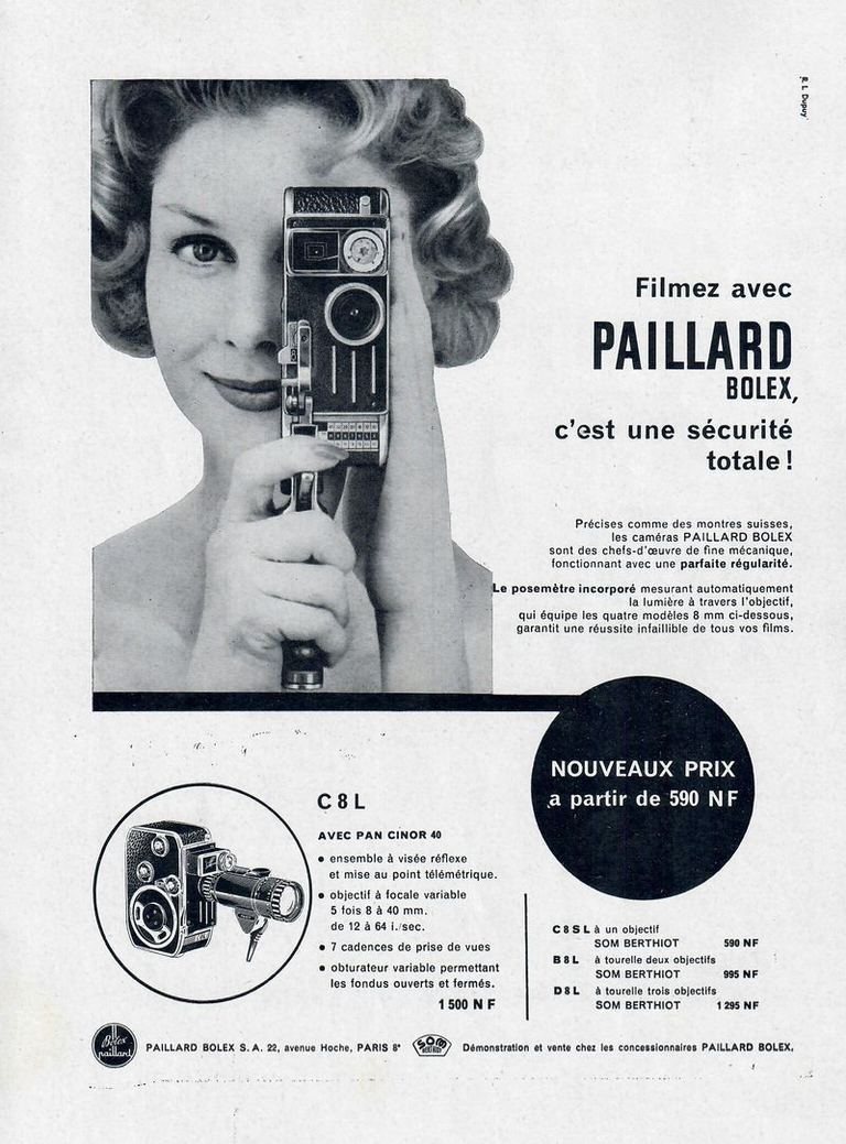 Caméras Paillard-Bolex 8 mm C8L, C8SL, B8L, D8L - Pan-Cinor 40 SOM Berthiot - janvier 1961 - Photo-Cinéma