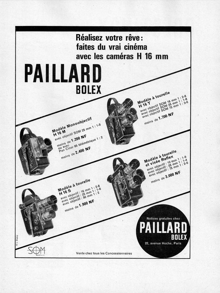 Caméras Paillard-Bolex 16 mm H16M, H16T, H16S, H16 Reflex - février 1962 - Photo-Cinéma