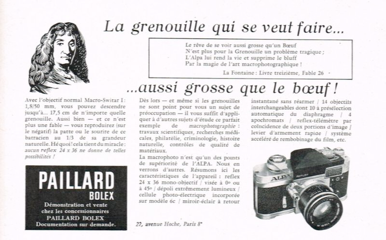 Appareil photo Alpa distribution Paillard-Bolex - juin 1962 - Photo-Cinéma