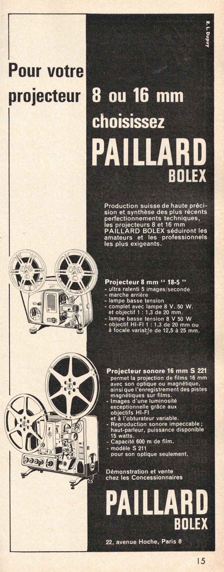Paillard  Bolex projecteur 18-5, S 221 - octobre 1962 - image et son