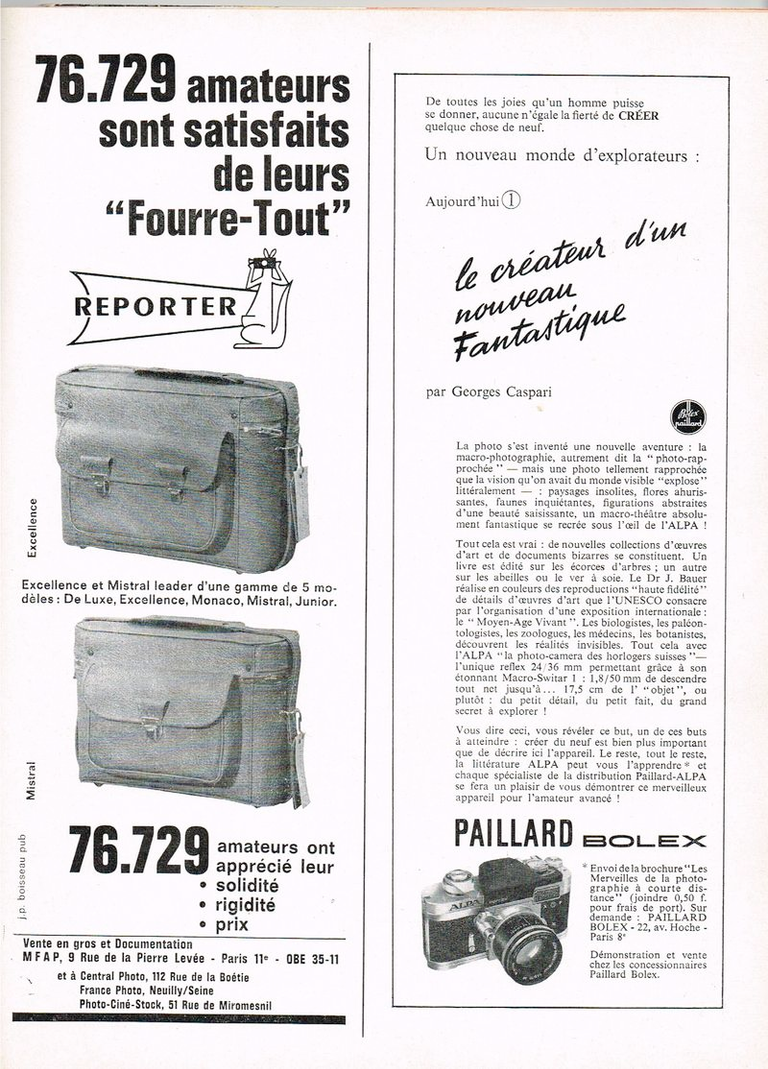 Appareil photo Alpa distribution Paillard-Bolex - mars 1963 - Photo-Cinéma