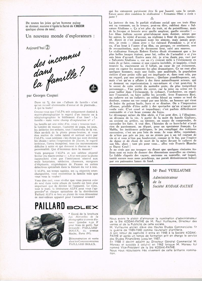 Appareil photo Alpa distribution Paillard-Bolex - avril 1963 - Photo-Cinéma
