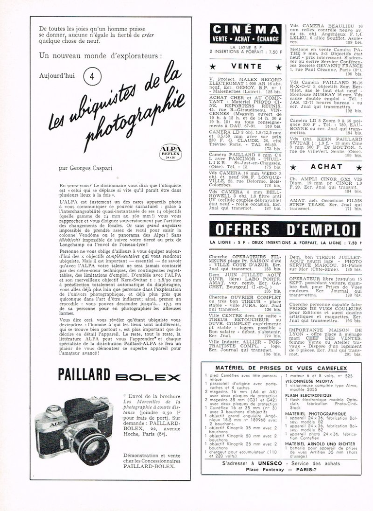 Appareil photo Alpa distribution Paillard-Bolex - juin 1963 - Photo-Cinéma