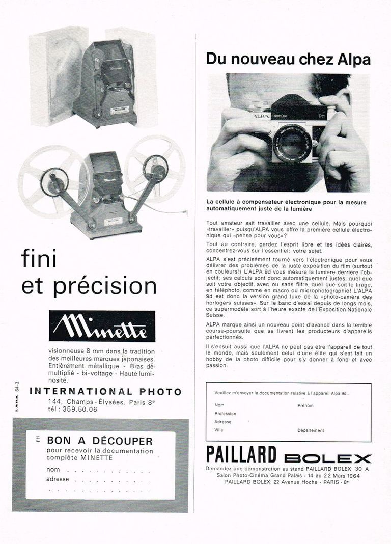 Appareil photo Alpa distribution Paillard-Bolex - mars 1964 - Photo-Cinéma