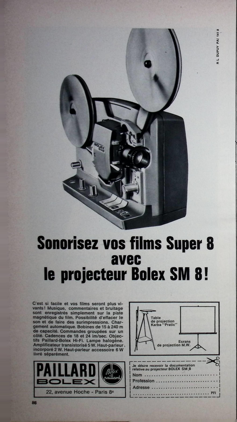 Paillard Bolex - projecteur SM 8 - Photo - octobre  1967
