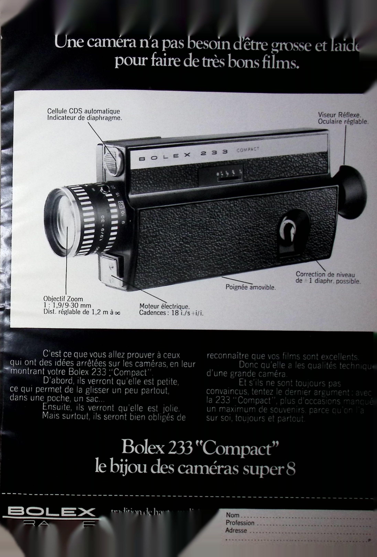 Paillard Bolex - caméra Bolex 233 Compact - Photo - juin 1971