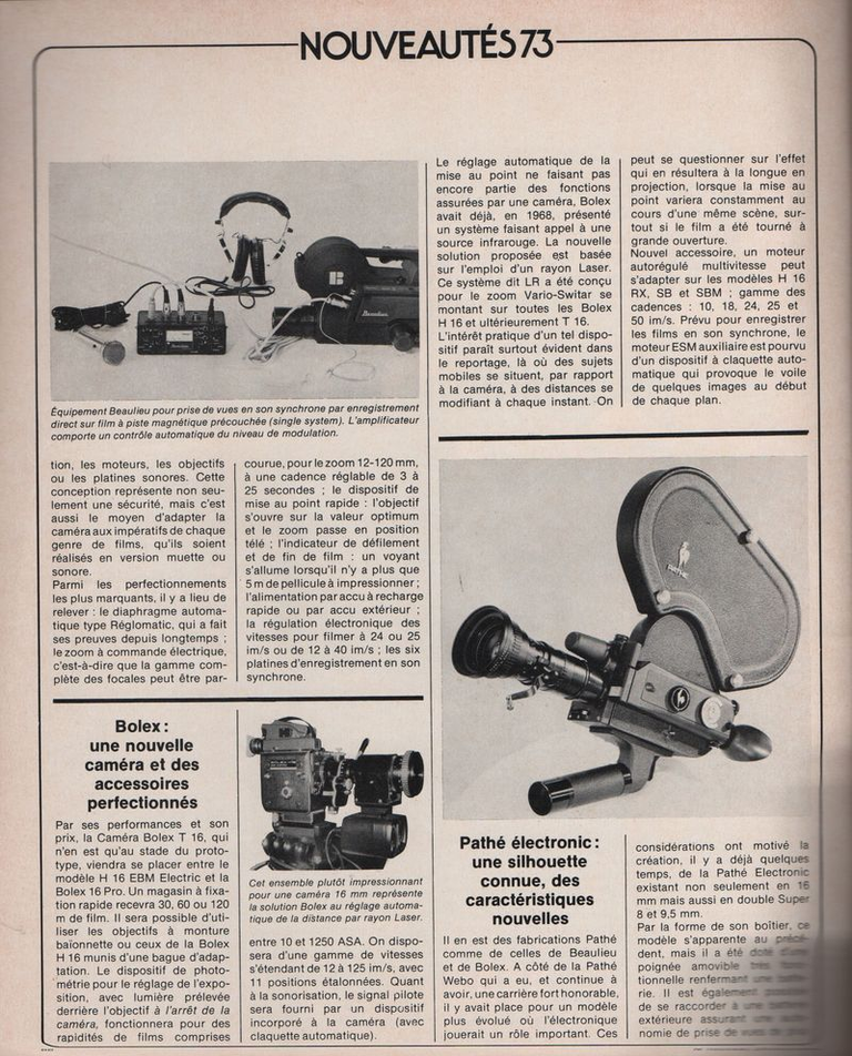 Caméra Paillard-Bolex T 16 16 mm - janvier 1973 - Photo-Cinéma