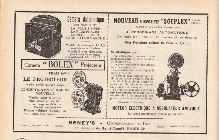Caméra automatique Bolex 16 mm - Projecteur Bolex 16 mm - La revue française de photographie n°236 - 01 octobre 1922