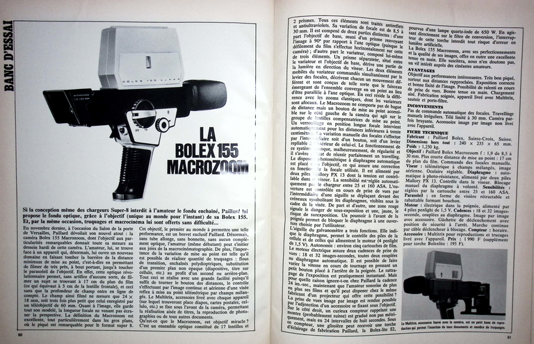 Paillard Bolex - caméra Bolex 155 Macrozoom - Photo - avril 1968