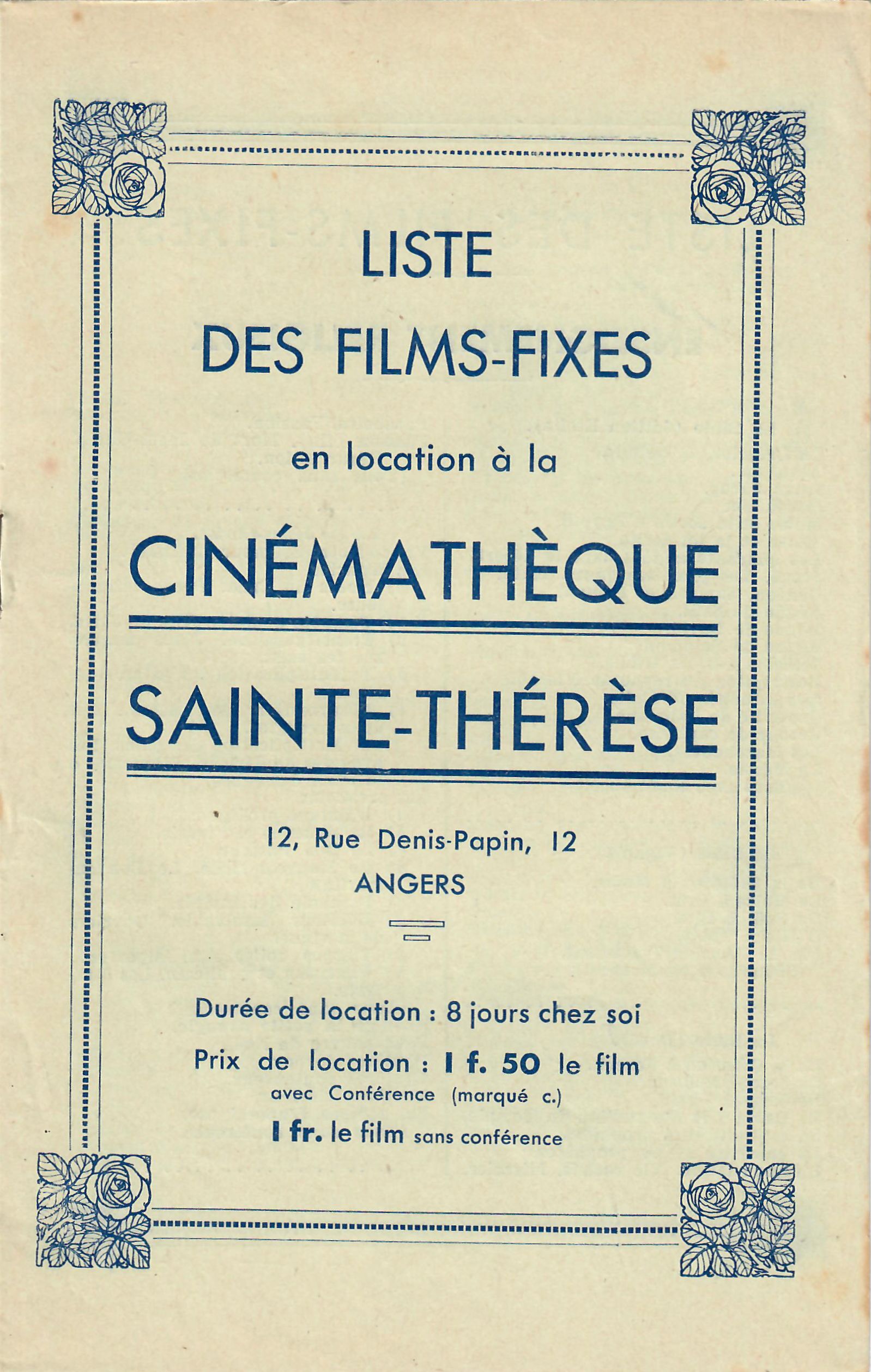 Cinémathèque Saint Thérèse - Liste des films fixes en location