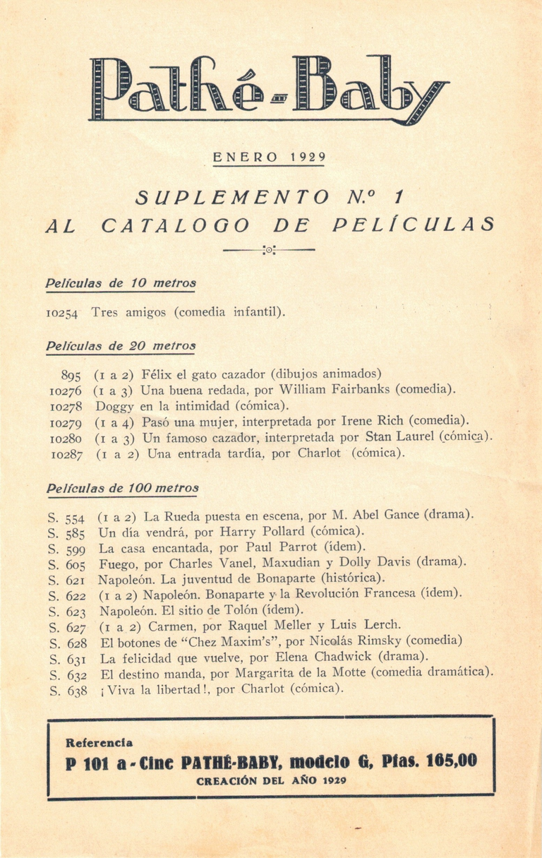 Janvier 1929 - Pathé-Baby Supplément n°1 au Catalogue (espagnol)