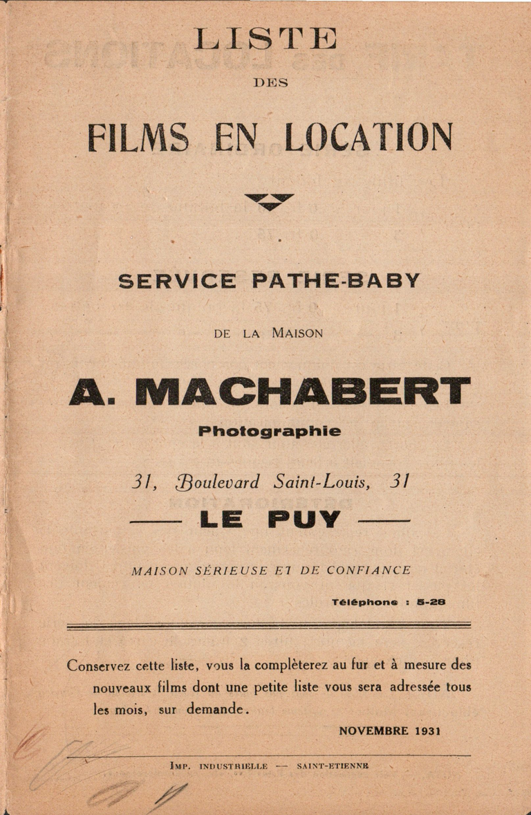A. Machabert - Service Pathé-Baby - Liste des films en location - novembre 1931