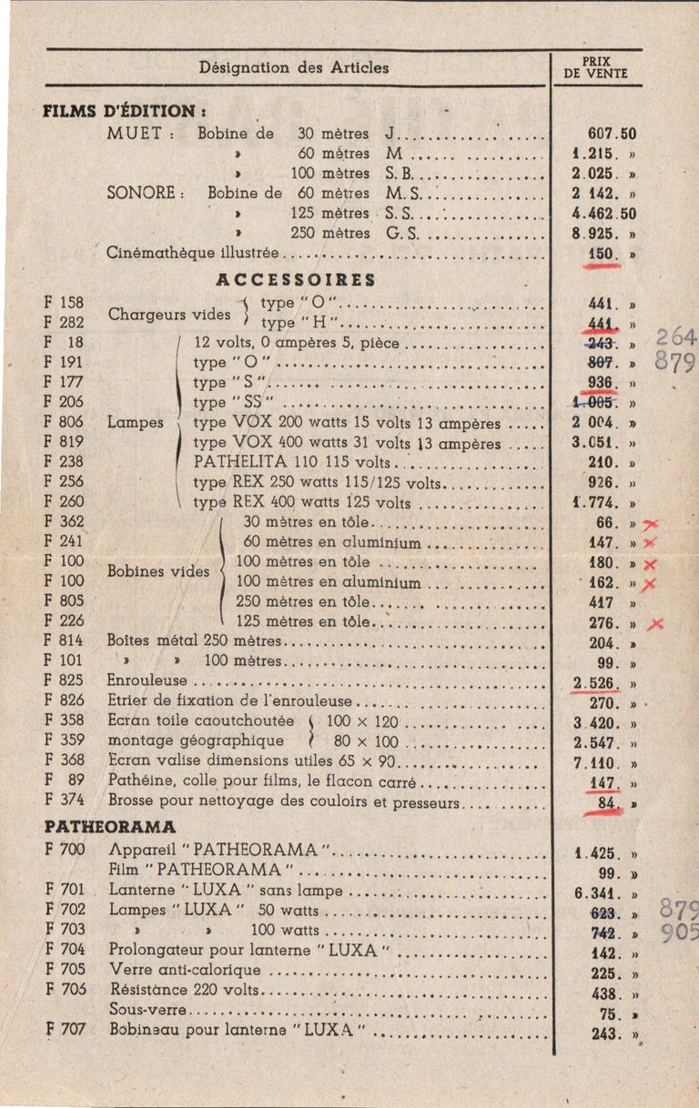Tarif Pathé-Baby 1er décembre 1948 - verso