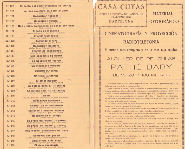 1929 (?) - Alquiler de pelliculas Pathé-Baby de 10, 20 y 100 metros - page 1