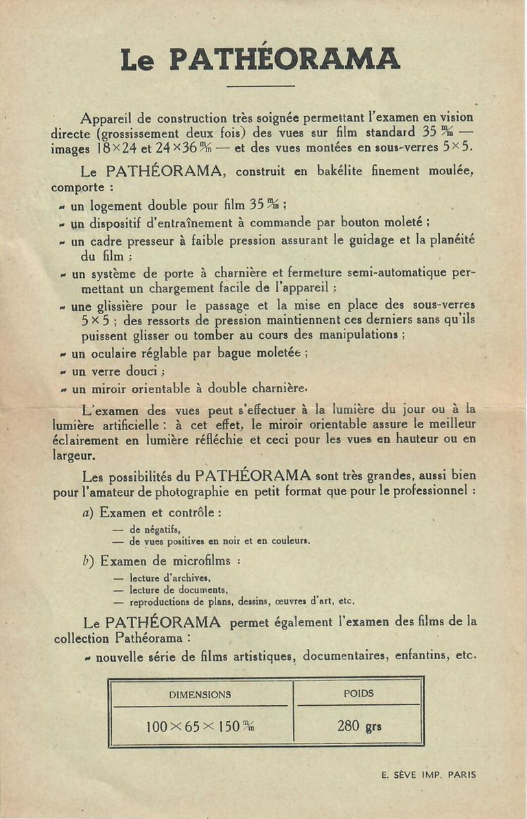 Feuillet Pathéorama - 1948 - verso