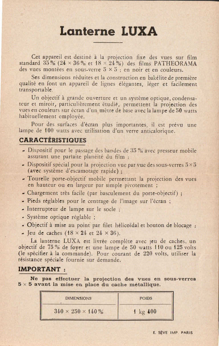 Dépliant Lanterne Luxa verso