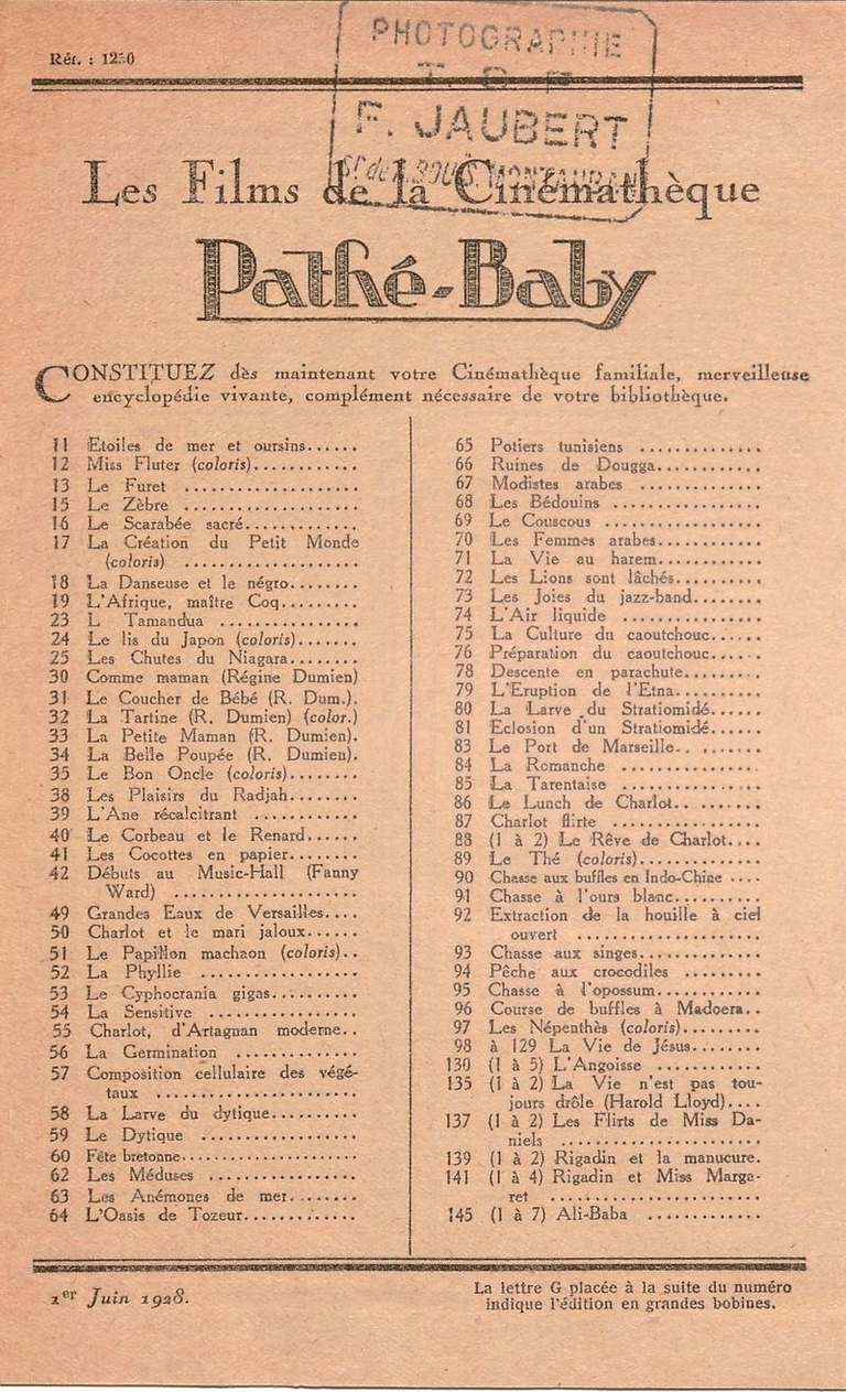 Filmathèque Pathé-Baby - juin 1928 - 6 pages