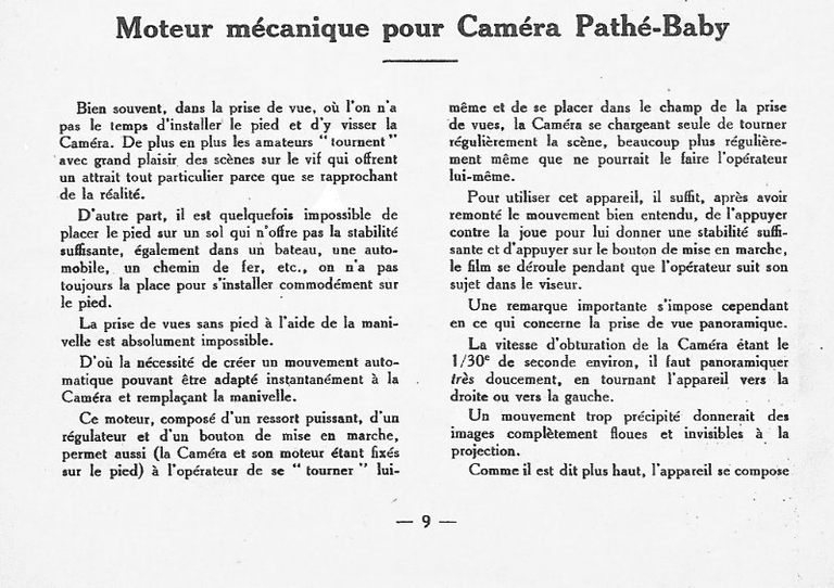 Moteur mécanique pour caméra Pathé-Baby - juin-juillet 1926 - Le Cinéma Chez Soi - page 1