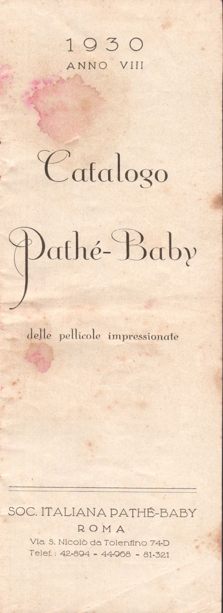 Catalogue Pathé-Baby italien - 1930