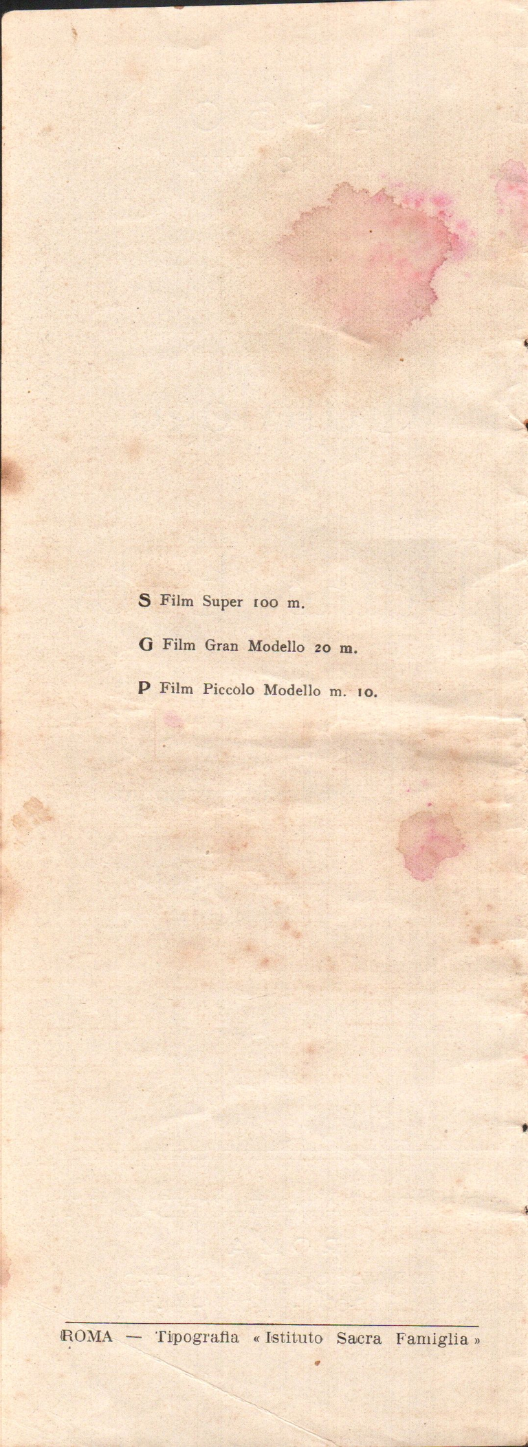 Catalogue Pathé-Baby italien - 1930