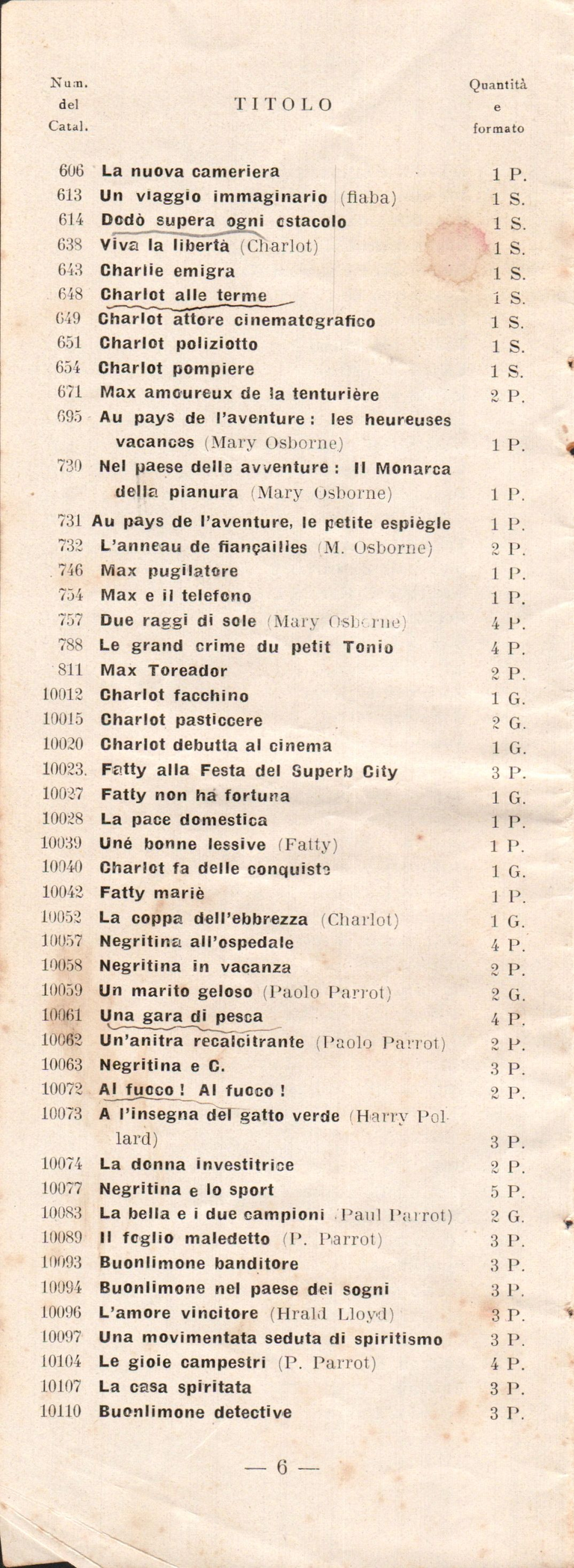 Catalogue Pathé-Baby italien - 1930