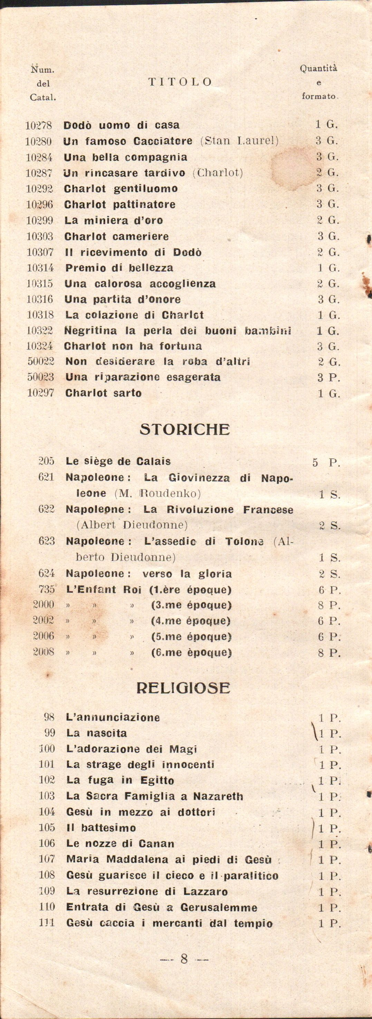 Catalogue Pathé-Baby italien - 1930