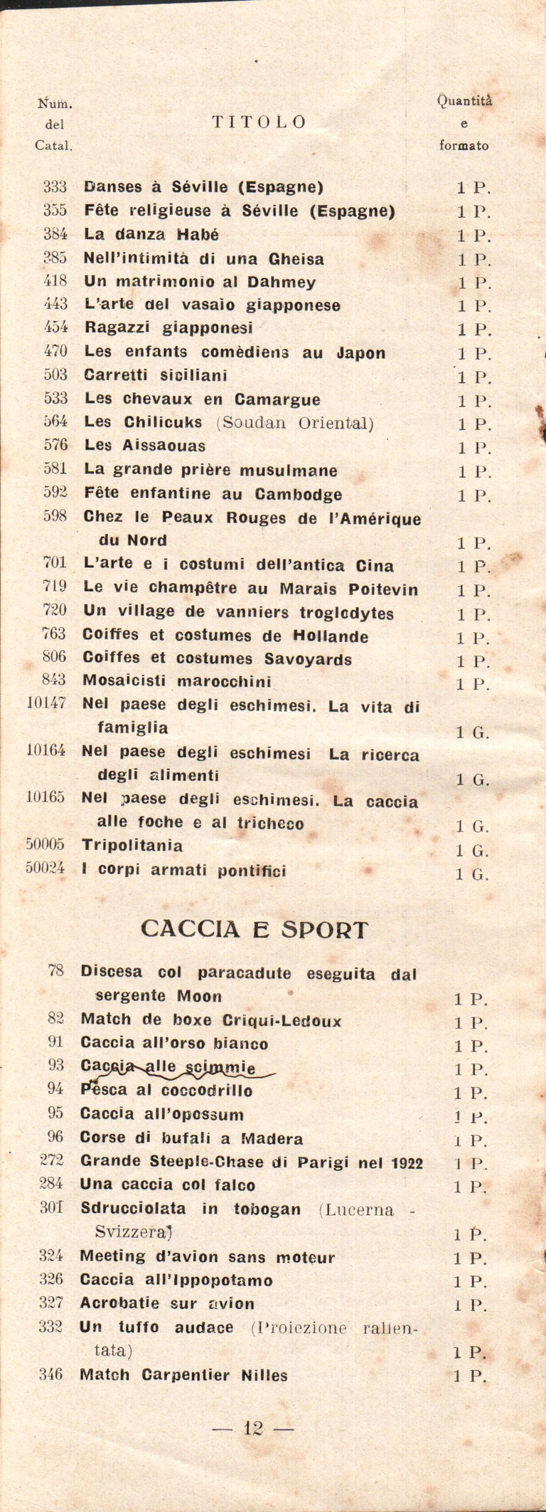 Catalogue Pathé-Baby italien - 1930