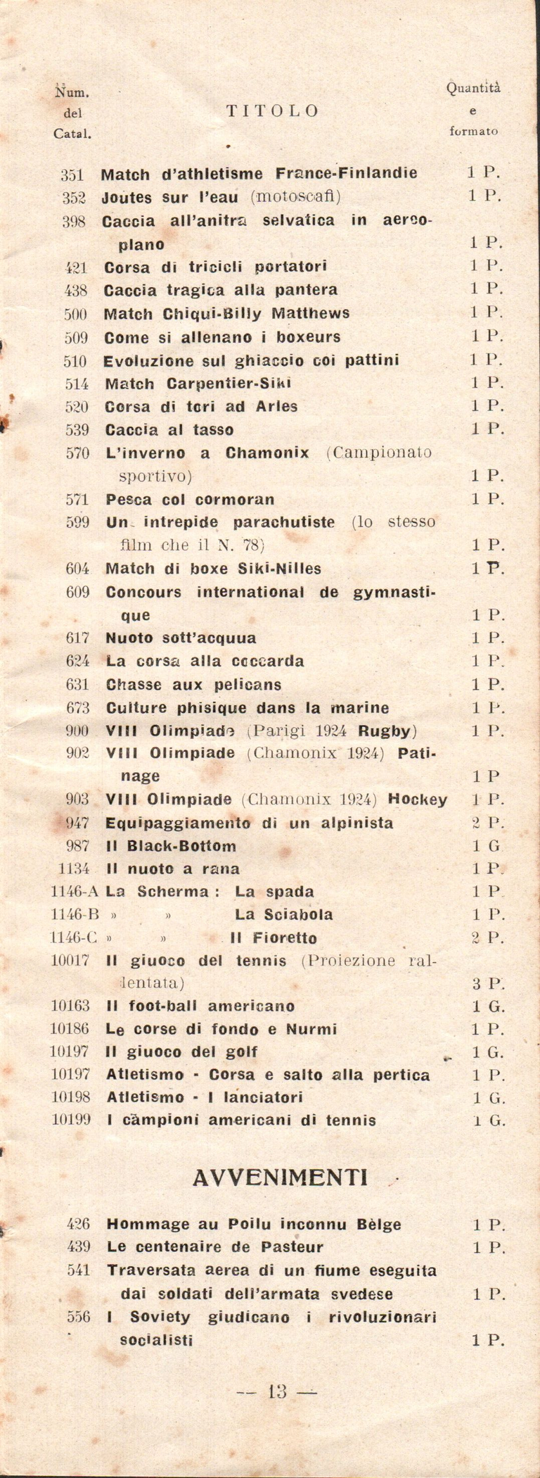 Catalogue Pathé-Baby italien - 1930
