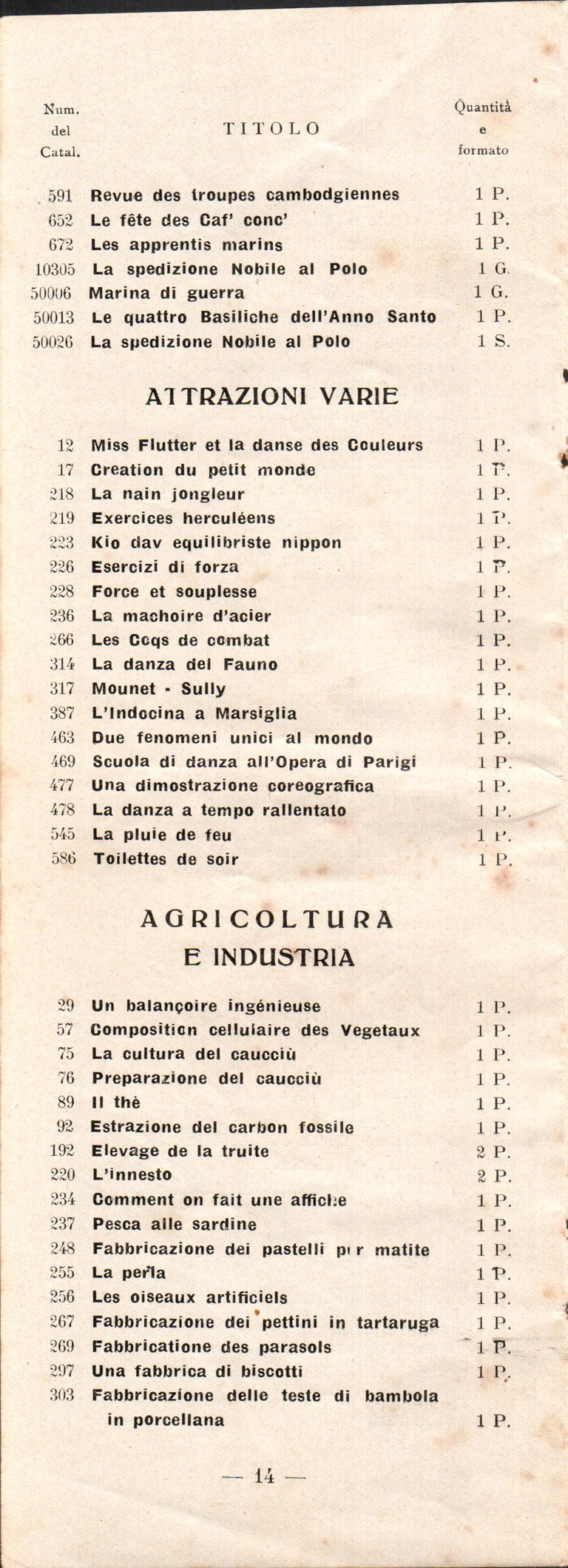 Catalogue Pathé-Baby italien - 1930