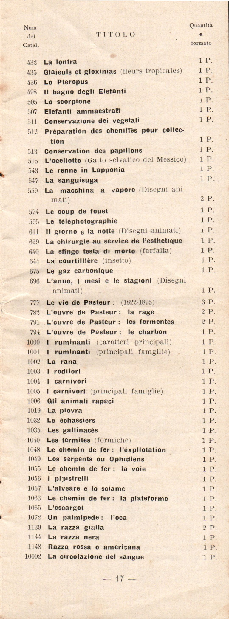 Catalogue Pathé-Baby italien - 1930