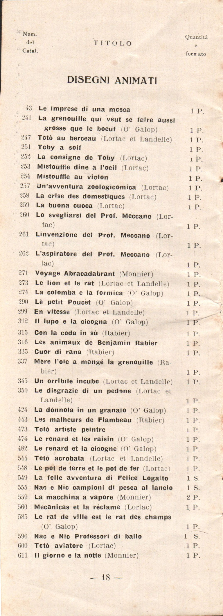 Catalogue Pathé-Baby italien - 1930