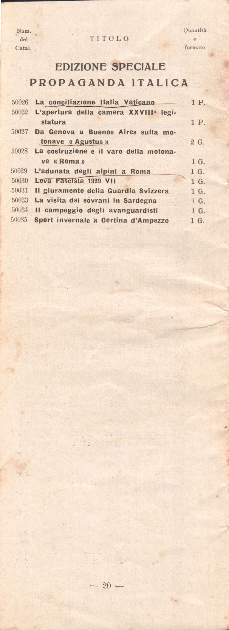 Catalogue Pathé-Baby italien - 1930